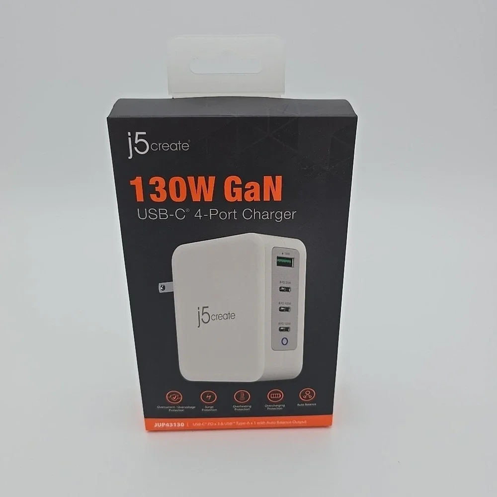 j5 Create 130W GaN USB-C 4-Port Charger JUP43130 Charge 4 Devices at‎ Once.
